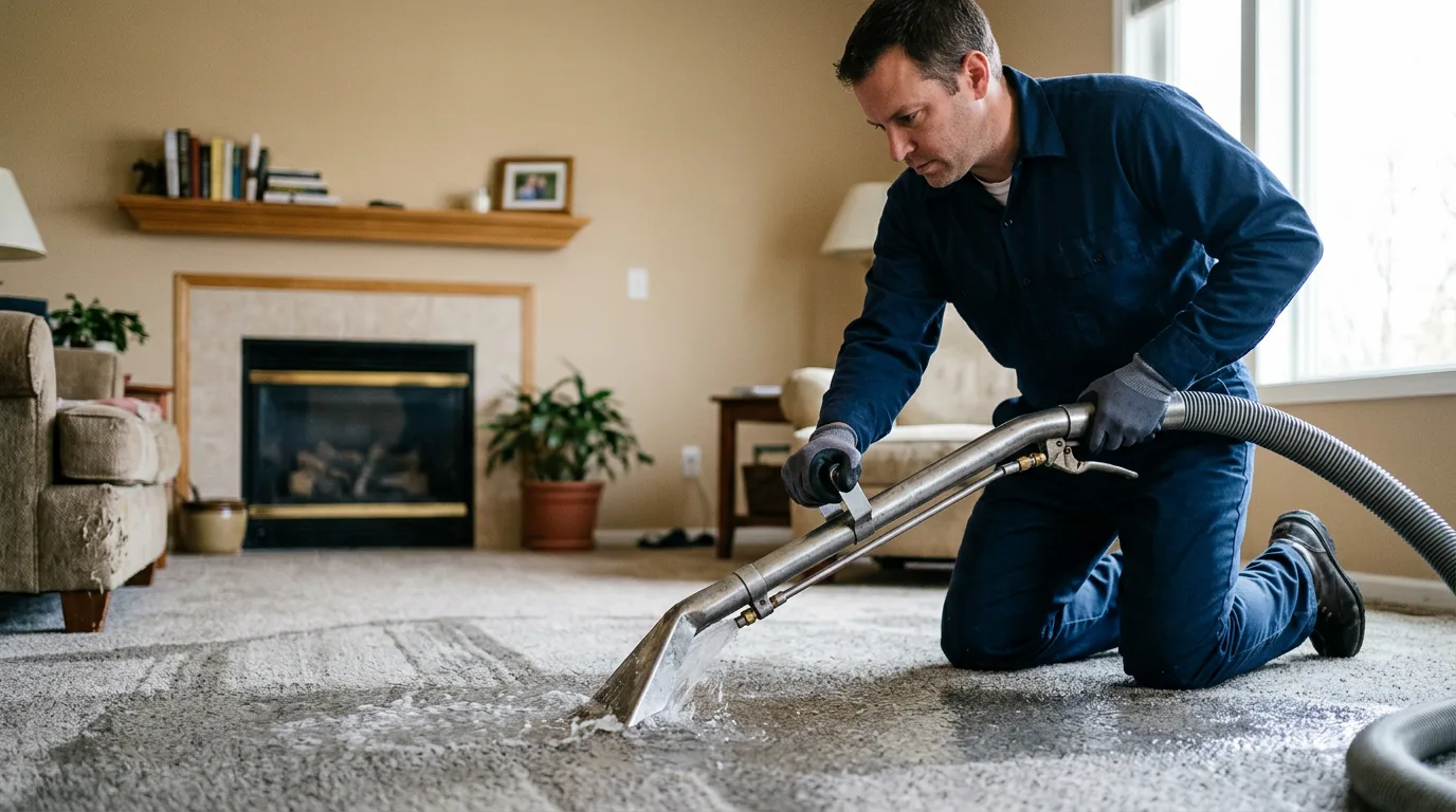 Water damage restoration technician working near Larimore, ND